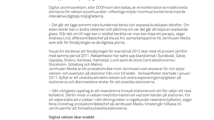 Digital reklam på 23 järnvägsstationer över hela Sverige