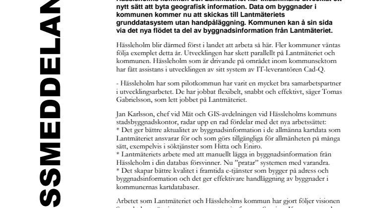 Hässleholms kommun pionjär: Först med att uppdatera byggnadsinformation direkt i Lantmäteriets grunddatasystem