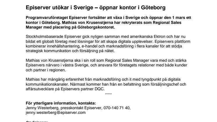 Episerver utökar i Sverige – öppnar kontor i Göteborg