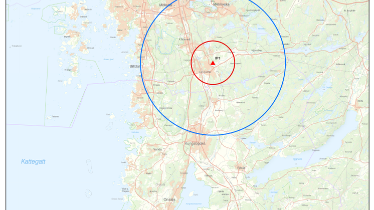 Karta över området med skydds- och övervakningsområde