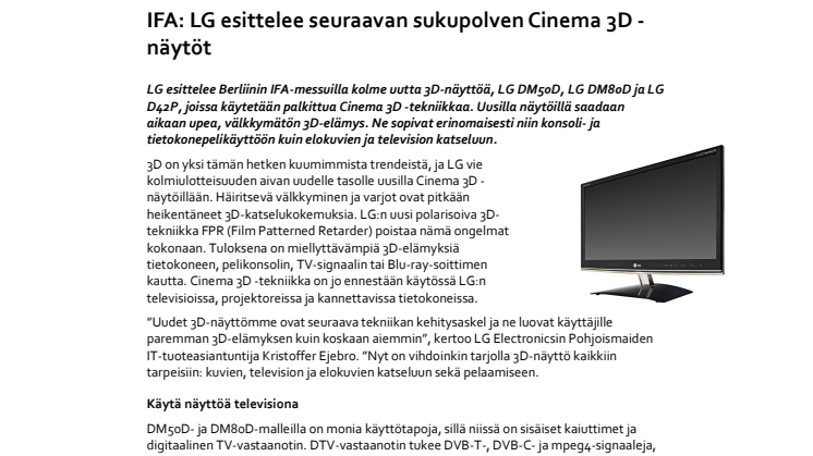 IFA: LG esittelee seuraavan sukupolven Cinema 3D -näytöt