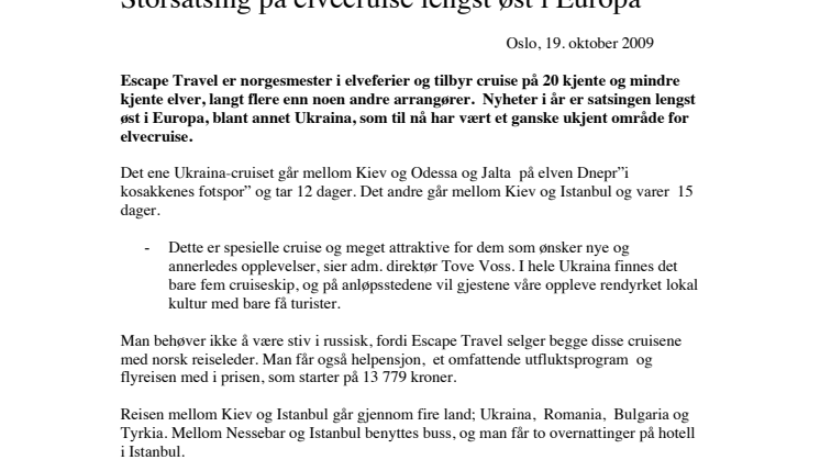 Storsatsing på elvecruise lengst øst i Europa