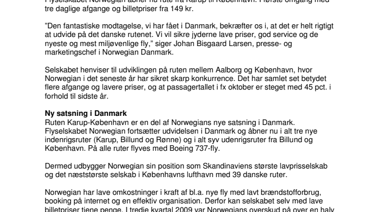 Norwegian åbner rute Karup-København