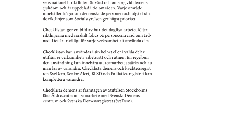 Checklista demens särskilt boende