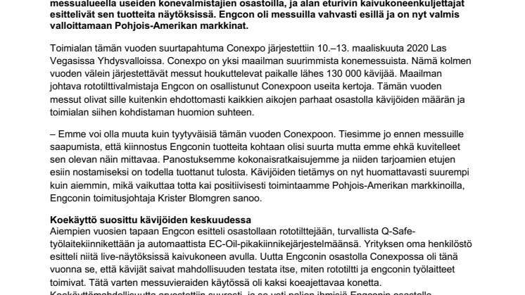 Menestystä Conexpossa – Engcon jatkaa Pohjois-Amerikan valloitusta 