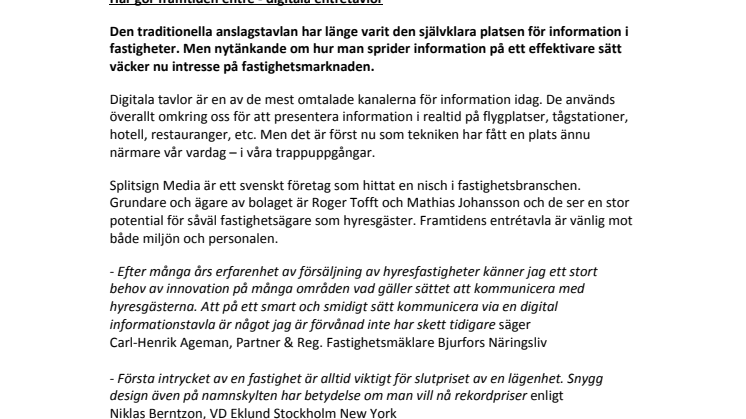 Här gör framtiden entré - digitala entrétavlor