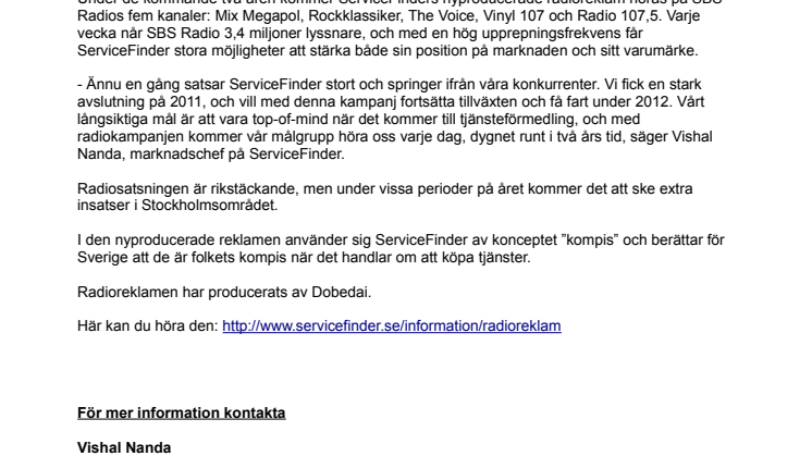 ServiceFinder storsatsar på radio: hög frekvens på 59 stationer under två år