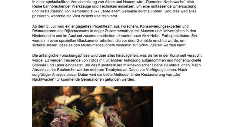 AkzoNobel und das Rijksmuseum in Amsterdam gehen Partnerschaft für die Live-Restaurierung von Rembrandts „Nachtwache“ ein