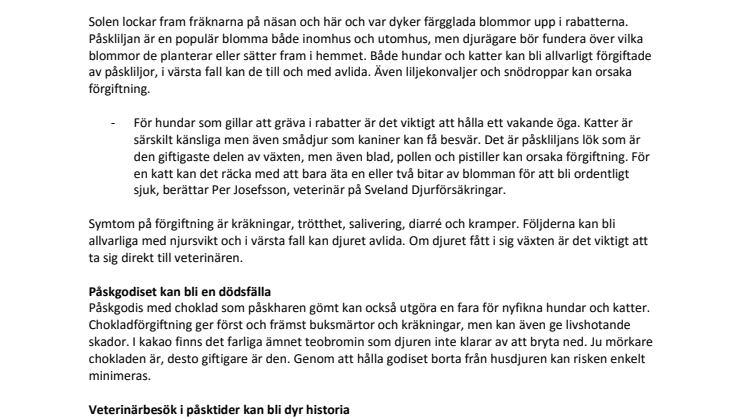 Påskfirandet medför stora faror för husdjuren