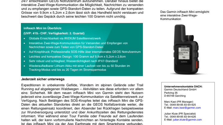 Globale Satelliten-Kommunikation im Taschenformat: Garmin inReach Mini