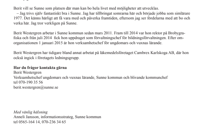 Berit Westergren ny kommunchef i Sunne