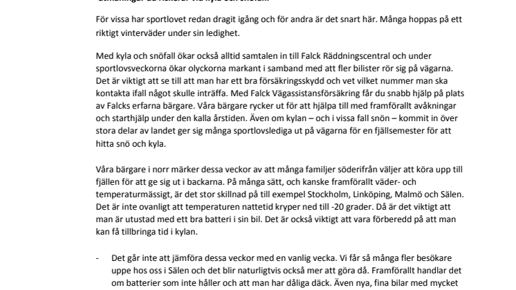 Falck tipsar – Kontrollera bilen när du ska på sportlov