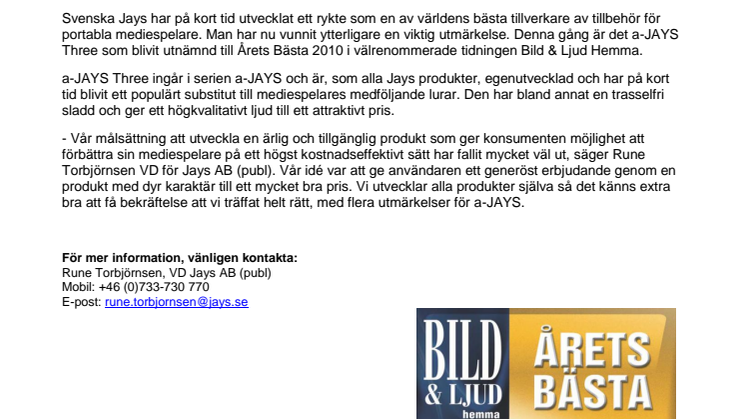 a-JAYS Three Årets Bästa i Bild & Ljud Hemma