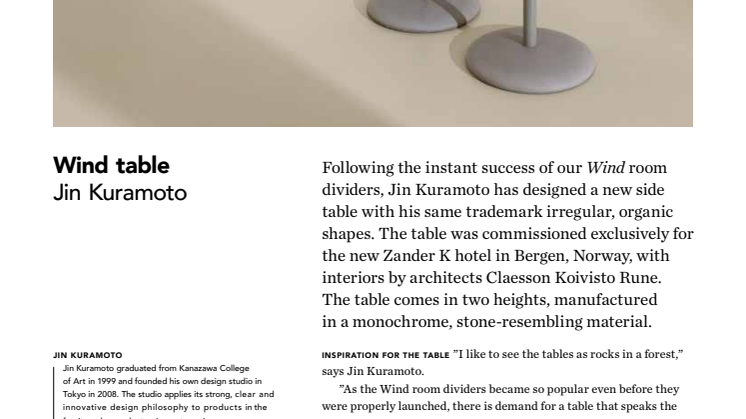 Wind table designed by Jin Kuramoto