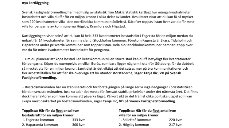 Ny kartläggning visar: Här får du mest bostad för miljonen