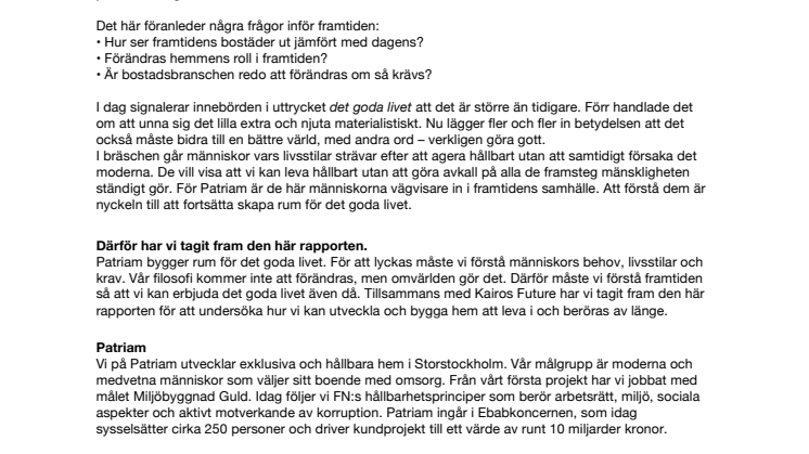 Bakgrund trendrapport Rum för det goda livet