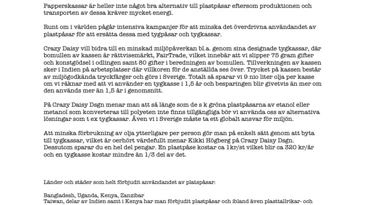 Tygkassar bidrar till en bättre miljö