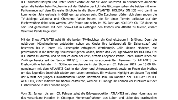 Starläufer-Paar Mariyah und Peter Gerber stellt HOLIDAY ON ICE Show ATLANTIS in Göttingen vor