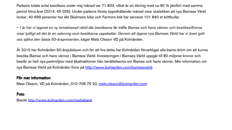 Dunderstart för nya Bamses Värld på Kolmården