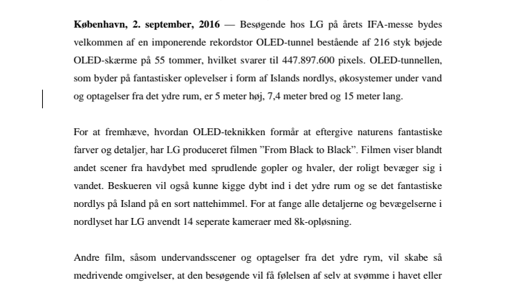 BESØGENDE PÅ IFA BYDES VELKOMMEN AF VERDENS STØRSTE OLED-TUNNEL MED 450 MILLIONER FARVERIGE PIXELS 