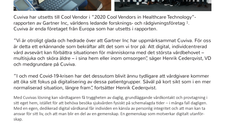 Cuviva utsedd till Cool Vendor i Gartners Cool Vendors in Healthcare Technology