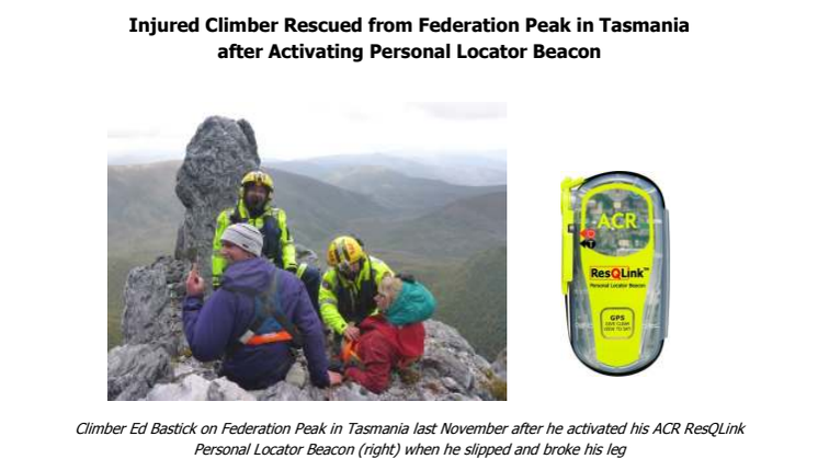 Injured Climber Rescued from Federation Peak in Tasmania after Activating Personal Locator Beacon