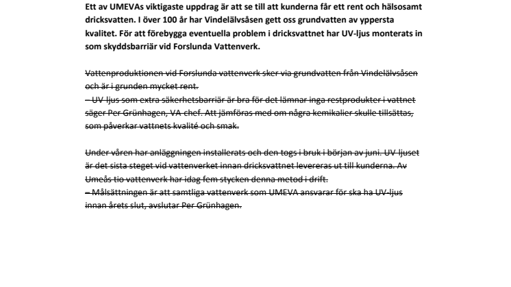 Umeås dricksvatten extra säkert med UV-ljus