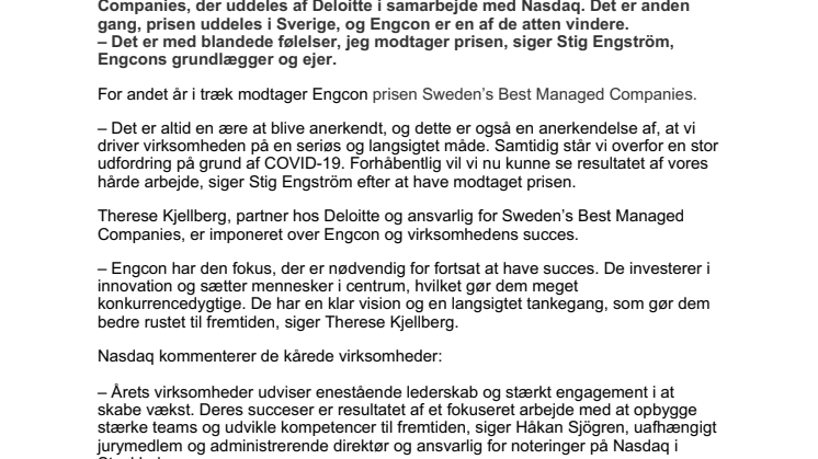 Engcon modtager endnu en gang en pris som en af Sveriges bedst drevne virksomheder – en anerkendelse af seriøs og langsigtet virksomhedsdrift