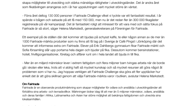 Jönköpingbor deltar i rekorsdstor fika för att sätta fokus på Fairtrade