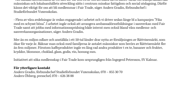 Vuxenskolan medlem i Fair Trade 