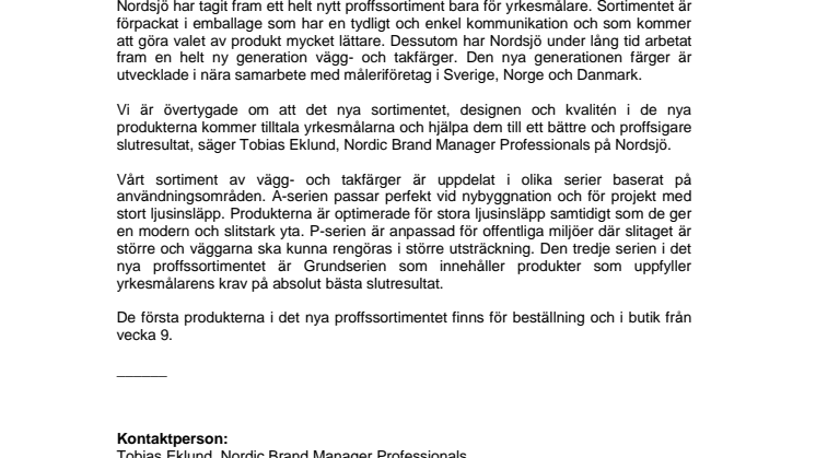 Nordsjö lanserar nytt sortiment för proffs 