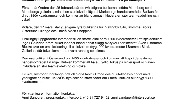 Flera butiksöppningar för Intersport under våren