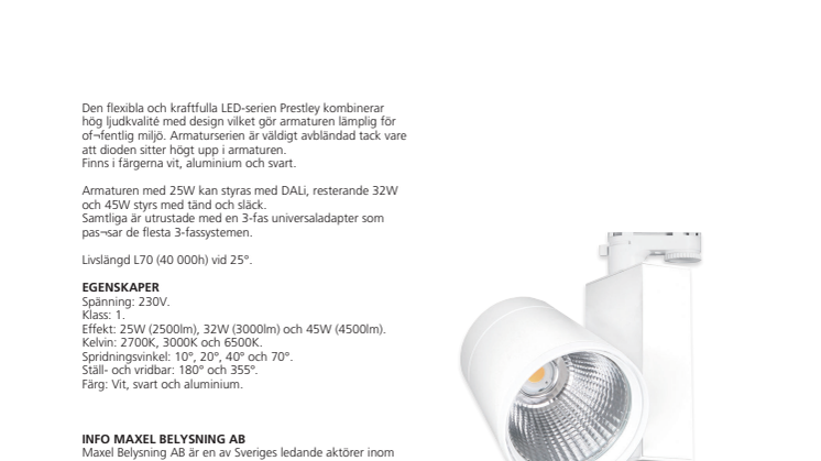 Kraftfull och stilren LED-serie för 3-fas från Maxel