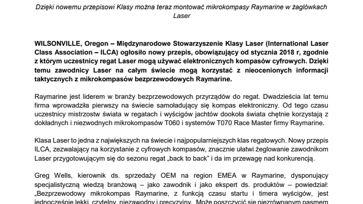 Raymarine: Światowej klasy mikrokompas Raymarine pomaga zawodnikom klasy Laser