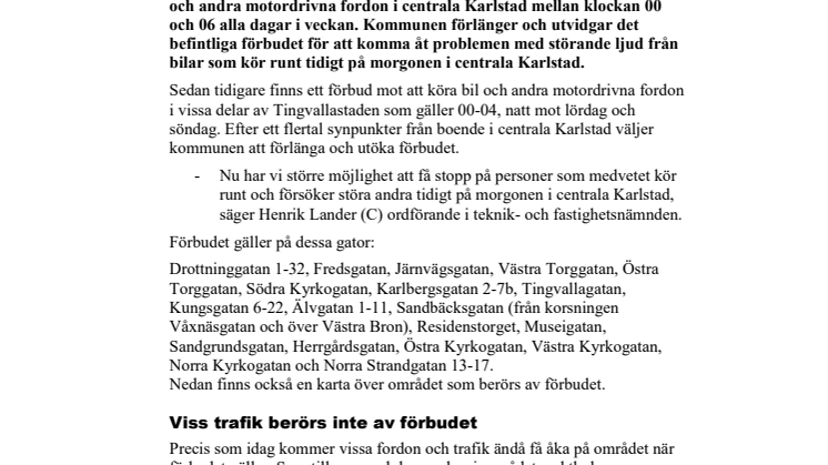 Förbud mot fordonstrafik i centrala Karlstad