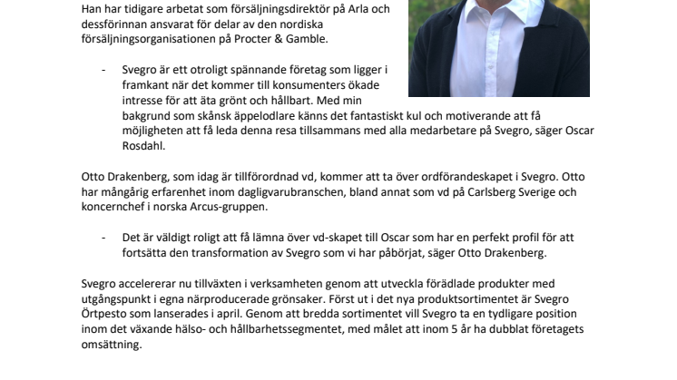 Oscar Rosdahl ny vd för Svegro
