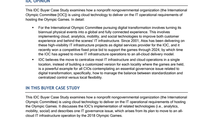 Buyer Case Study - Digital Transformation for the Olympic Games: IOC Changes IT Infrastructure Strategy to "Build Once, Use Many Times"
