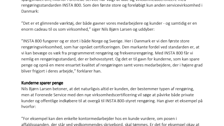 Forenede Service: Nu med INSTA 800