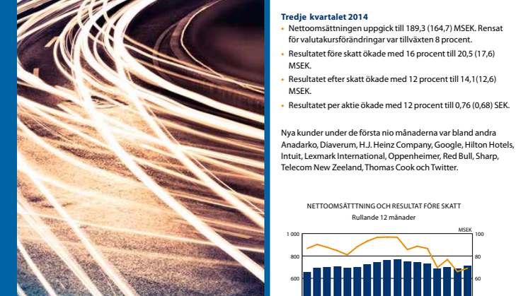 BTS Group AB (publ) 1 januari - 30 september 2014 kvartalsrapport