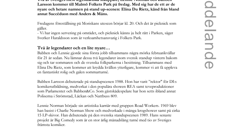 Babben, Lennie och Elina Du Rietz intar Moriskans utescen på fredag.