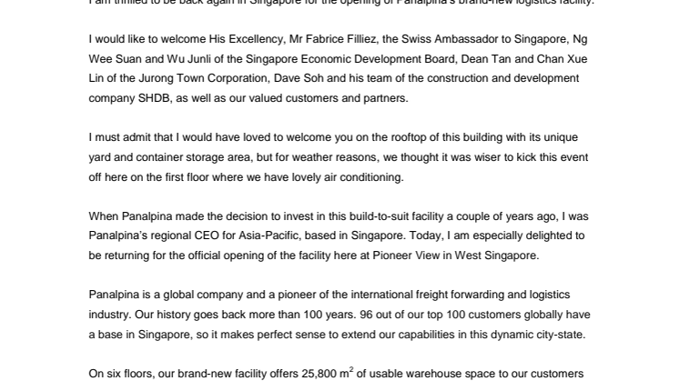 Panalpina opens new logistics center in Singapore