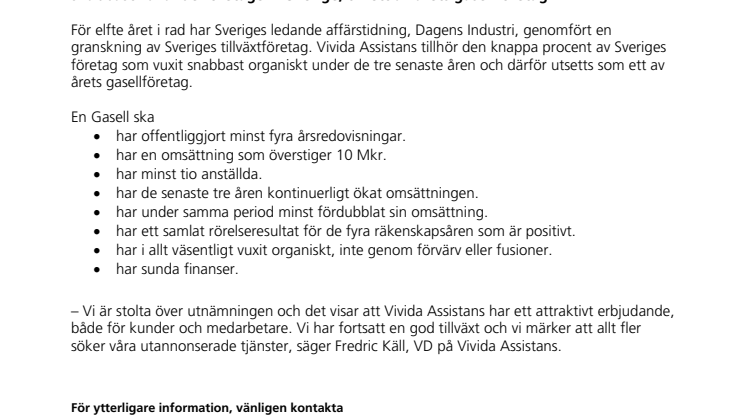 Vivida Assistans blir Gasellföretag för andra gången