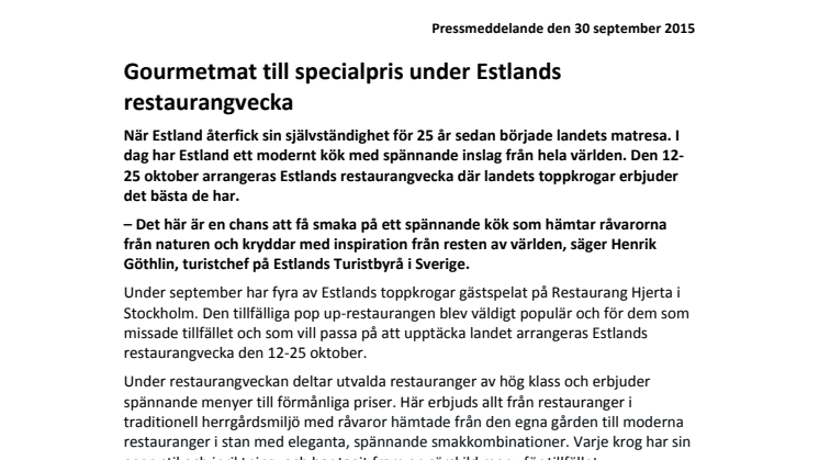 Gourmetmat till specialpris under Estlands restaurangvecka