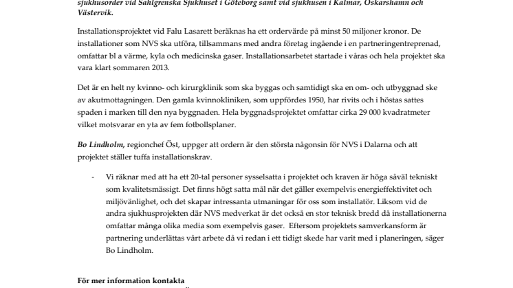  Stort installationsprojekt för NVS när Falu Lasarett byggs ut