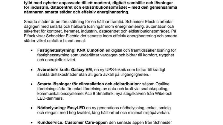 Möt Schneider Electric på Elfack 2015 – ta del av det senaste inom energihantering och smarta städer