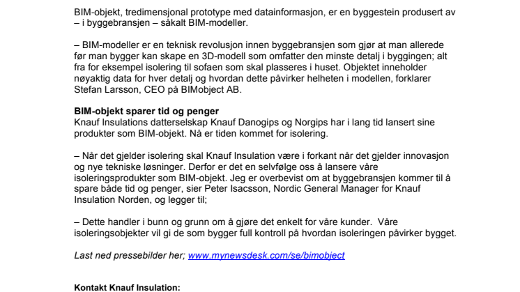 Knauf Insulation tar isoleringen inn i BIM