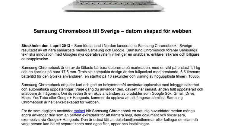 Samsung Chromebook till Sverige – datorn skapad för webben 
