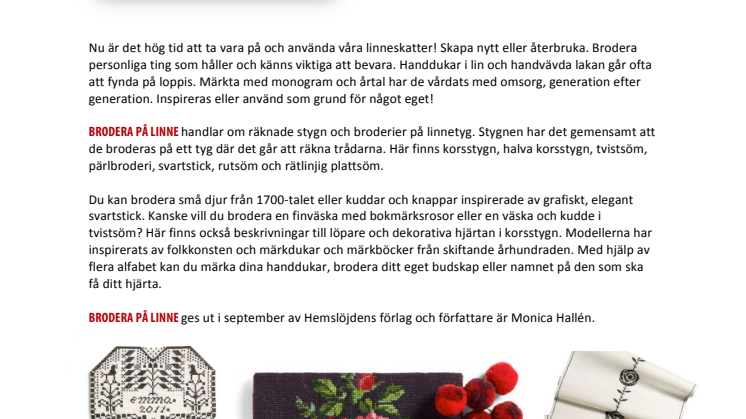 Brodera, återbruka och räkna stygn med Hemslöjdens förlag