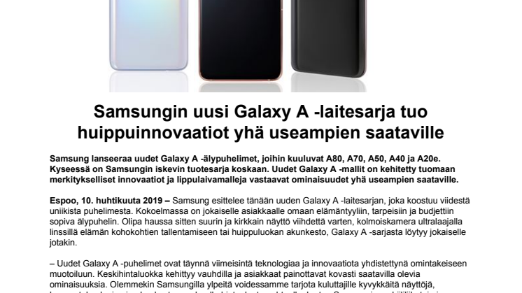 Samsungin uusi Galaxy A -laitesarja tuo huippuinnovaatiot yhä useampien saataville
