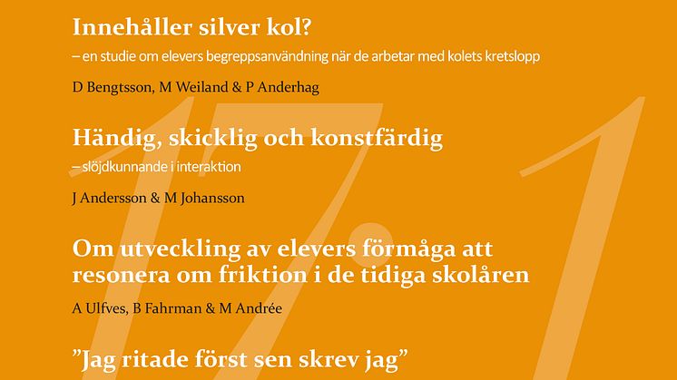 Nytt nummer av Forskning om undervisning och lärande, 2017: 1, vol. 5